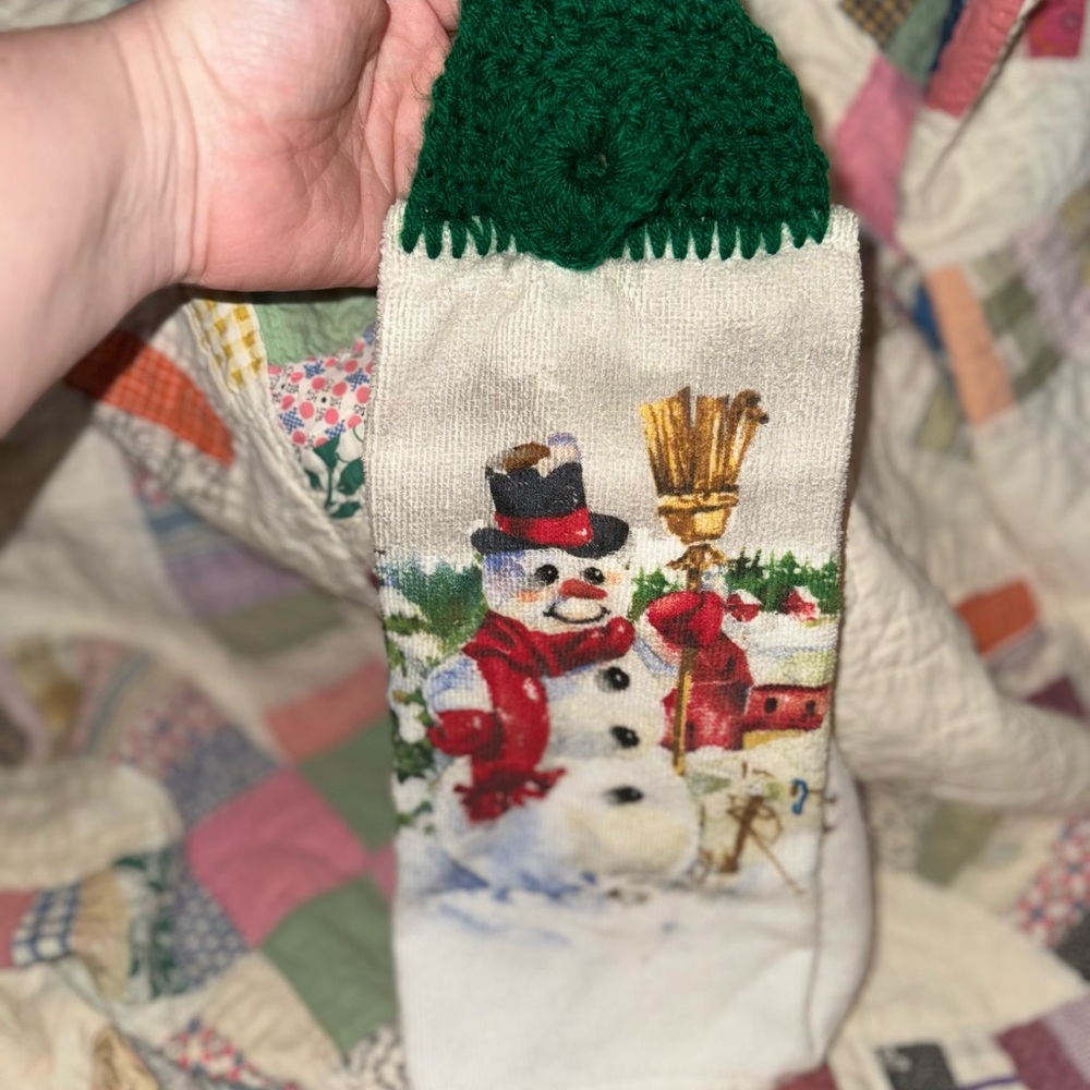 Festive Snowman hanging hand tea dish towel